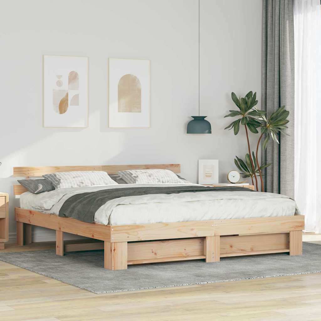 Bedframe met hoofdeinde Bruin 200 x 200 cm Massief grenenhout