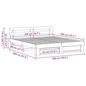 Rám postele s čelo Bílá 200 x 200 cm Masivní borové dřevo - obrázek 10