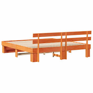 Rám postele s čelo Hnědá 200 x 200 cm Masivní borové dřevo - obrázek 7
