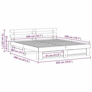 Rám postele s čelo Hnědá 200 x 200 cm Masivní borové dřevo - obrázek 10