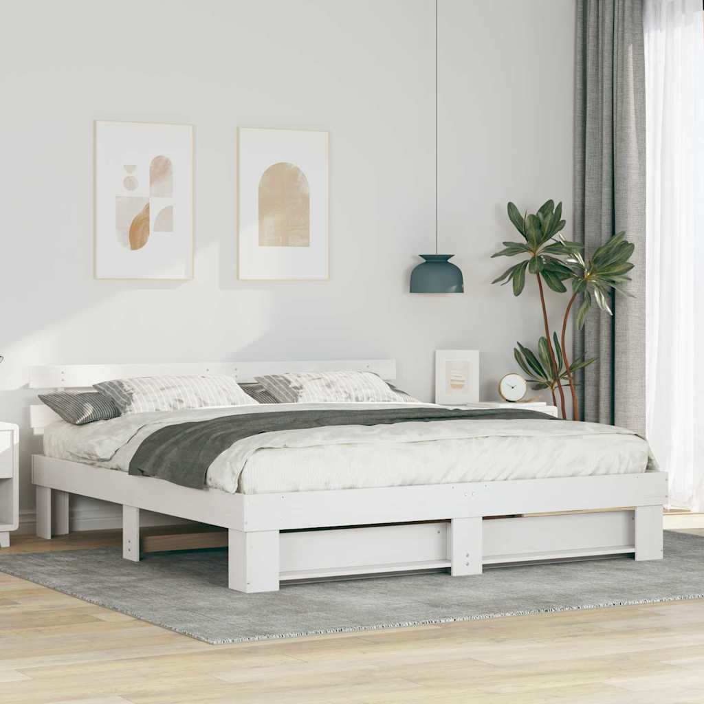 Bedframe met hoofdeinde Wit 180 x 200 cm Massief grenenhout