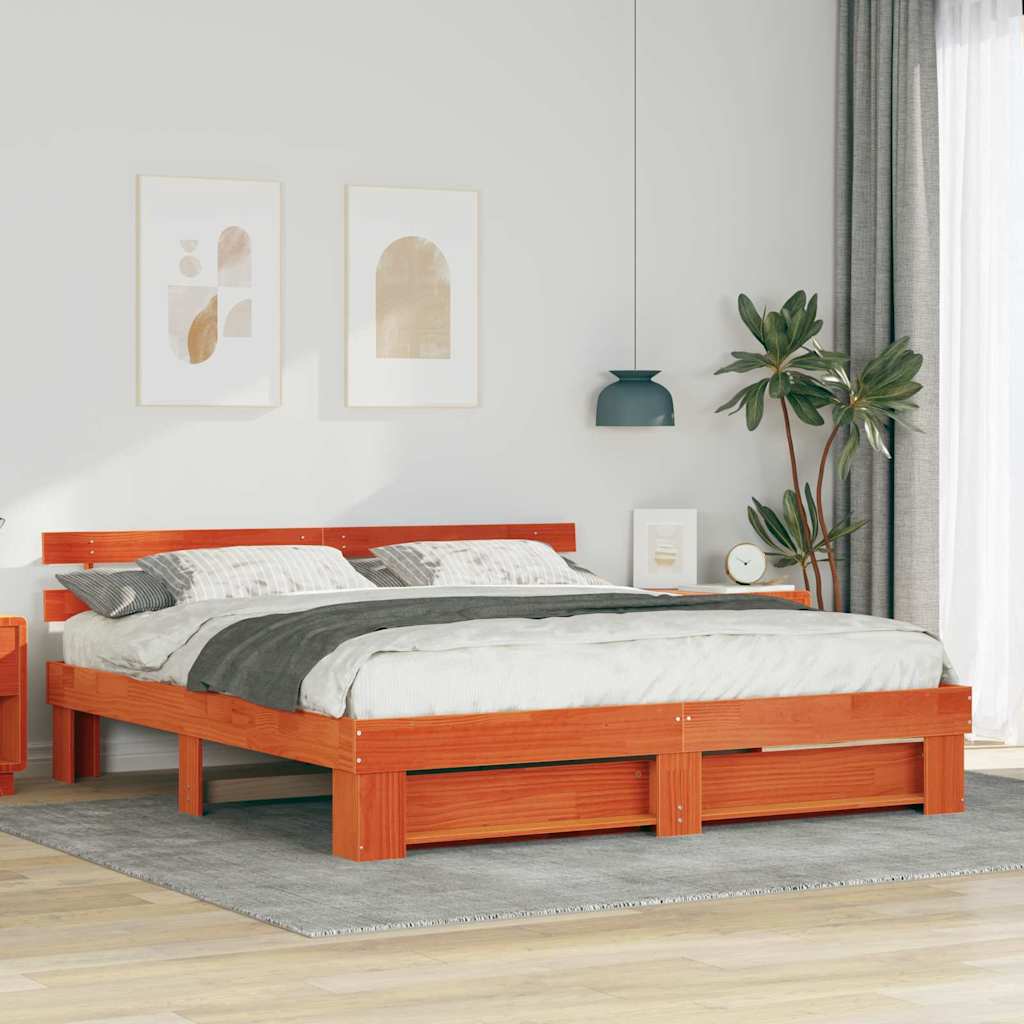 Bedframe met hoofdeinde Bruin 180 x 200 cm Massief grenenhout