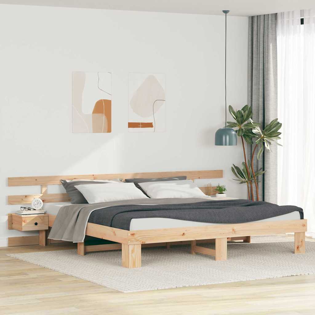Bedframe met lade Bruin 200 x 200 cm Massief grenenhout