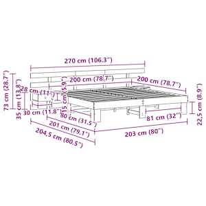 Rám postele s čelo Hnědá 200 x 200 cm Masivní borové dřevo - obrázek 11