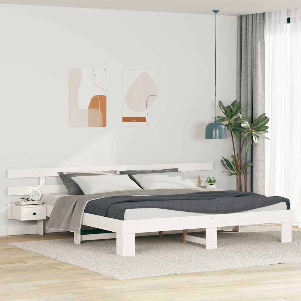 Voodi raam sahtliga Valge 200 x 200 cm puit