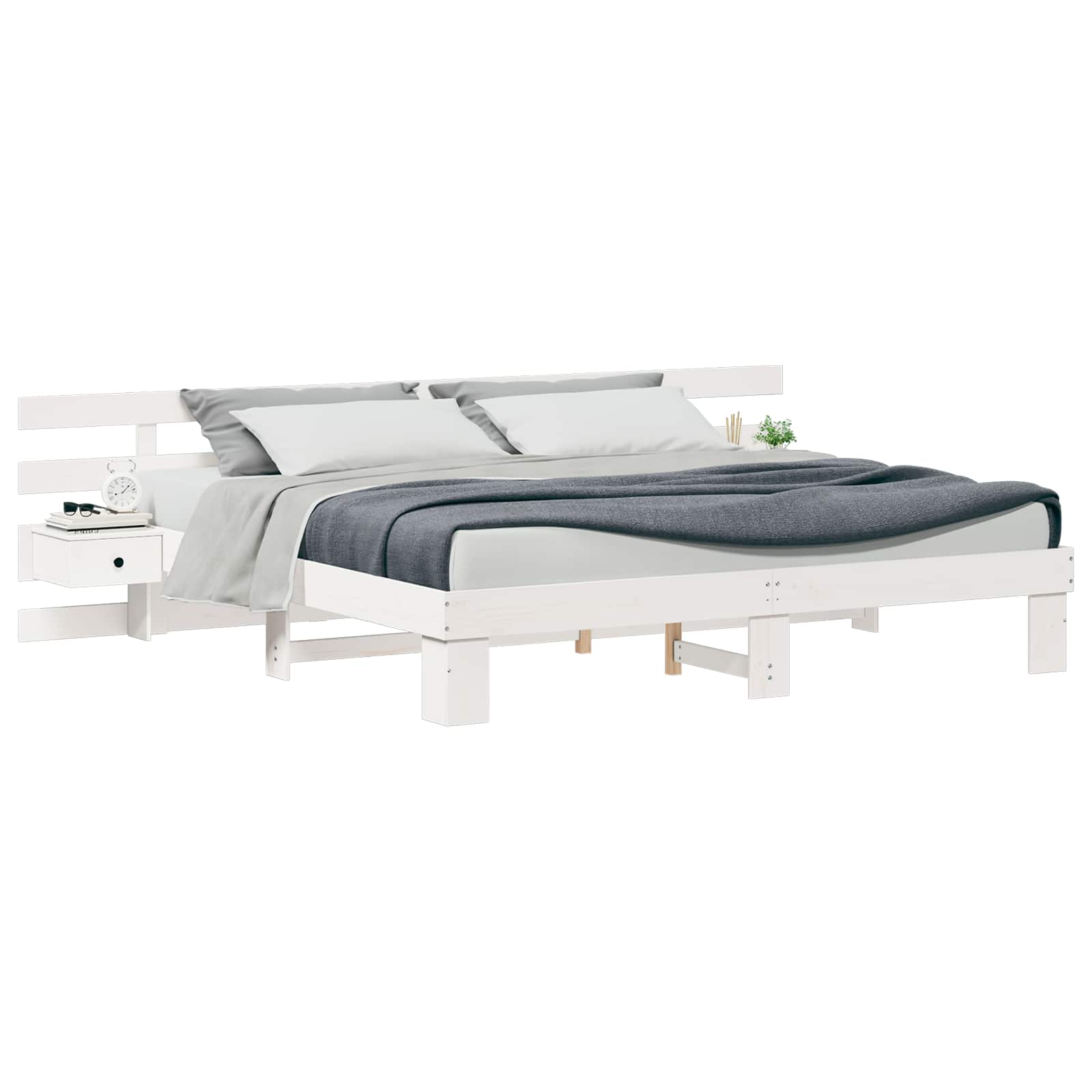 Thumbnail - vidaXL Bettrahmen mit Kopfteil Weiß 200 x 200 cm Massives Kiefernholz