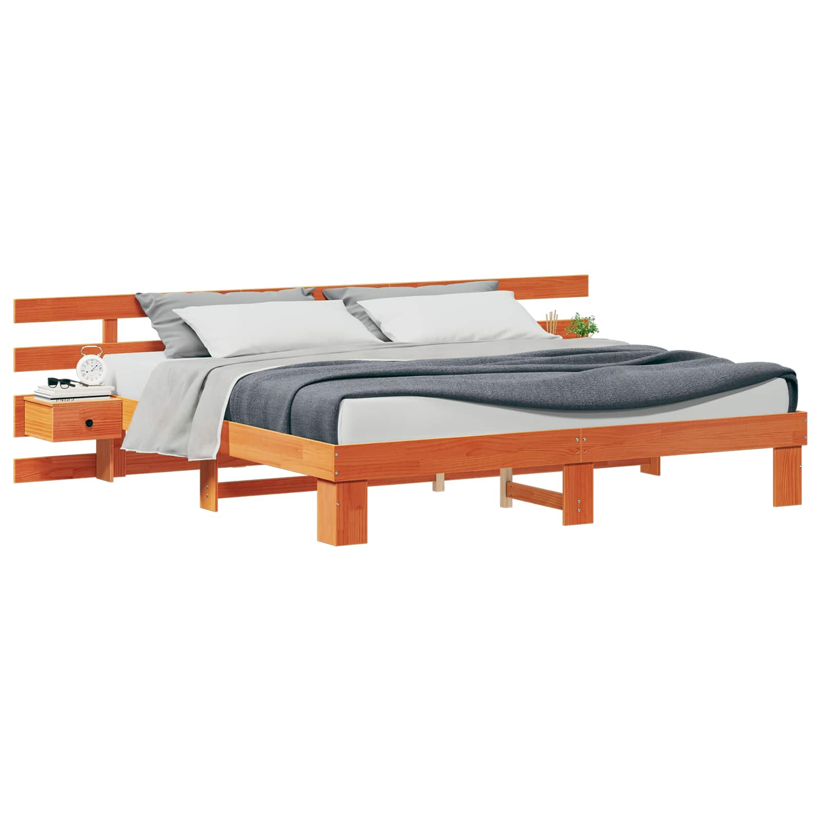 vidaXL Bedframe met hoofdeinde Bruin 200 x 200 cm Massief grenenhout, foto 3