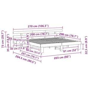 Rám postele s čelo Hnědá 200 x 200 cm Masivní borové dřevo - obrázek 11