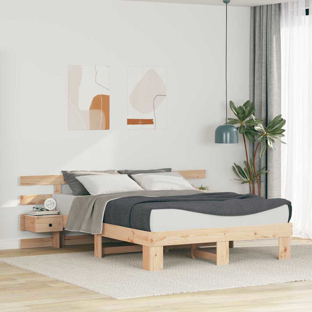 Bedframe met lade Bruin 160 x 200 cm Massief grenenhout