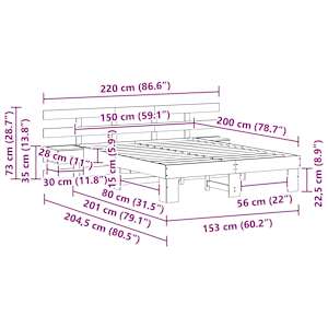 Rám postele s čelo Hnědá 150 x 200 cm Masivní borové dřevo - obrázek 11