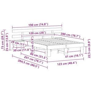 Rám postele s čelo Hnědá 120 x 200 cm Masivní borové dřevo - obrázek 11
