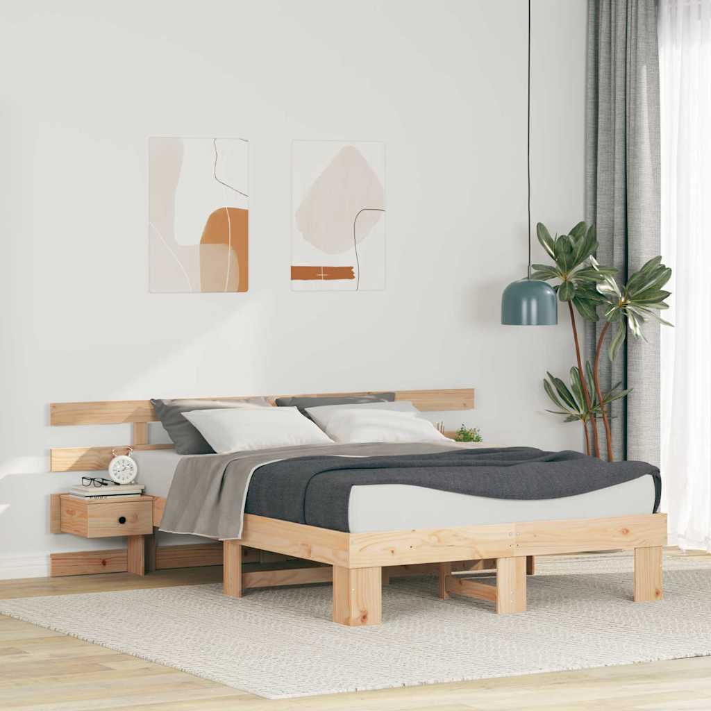 Bedframe met lade Bruin 120 x 190 cm Massief grenenhout