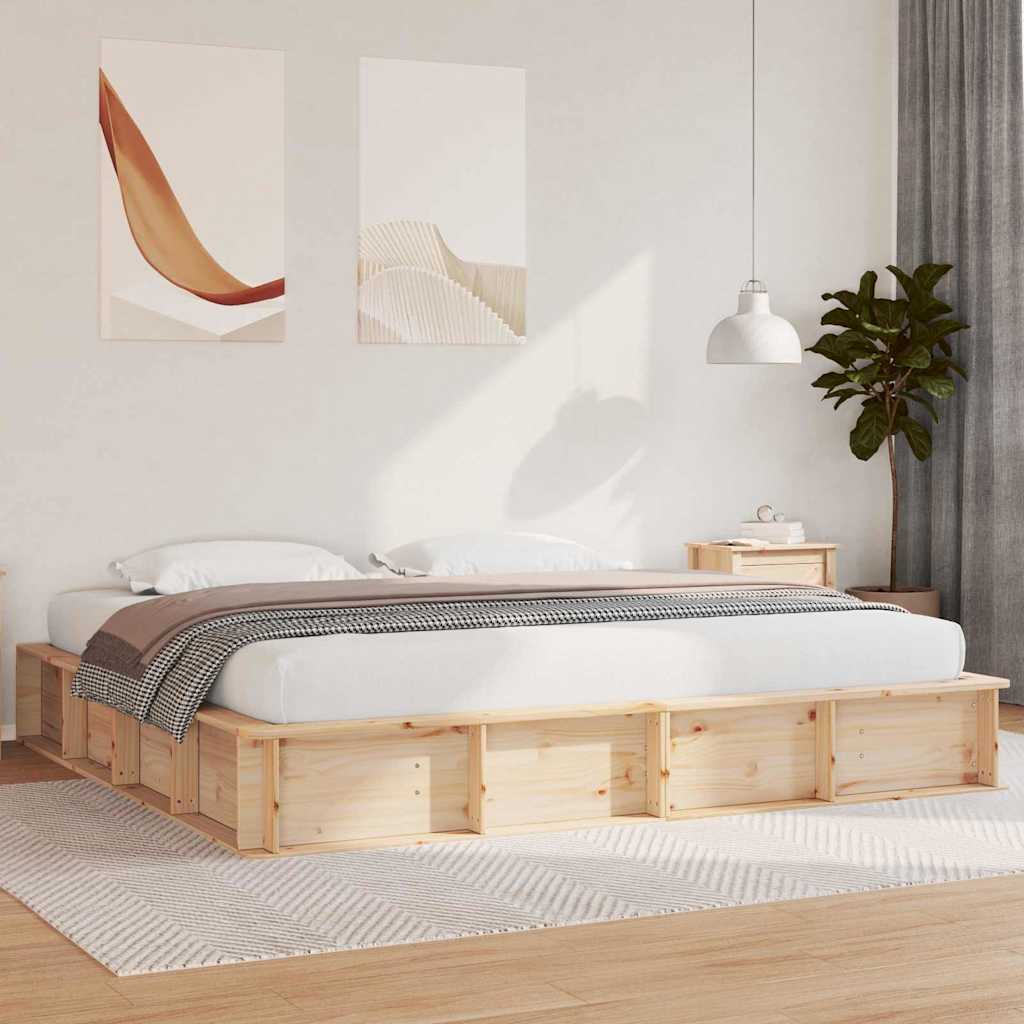 Voodi raam ladustamisega Pruun 200 x 200 cm Mänd