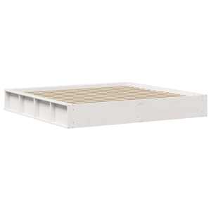 Rám postele Bílá 200 x 200 cm Masivní borové dřevo - obrázek 7
