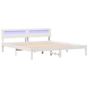 Rám postele s čelo Bílá 200 x 200 cm Masivní borové dřevo - obrázek 2