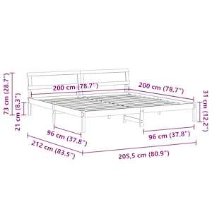 Rám postele s čelo Bílá 200 x 200 cm Masivní borové dřevo - obrázek 11