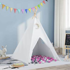 Teepee šotor Bela 120 x 120 x 150 cm Tkanina in plastika