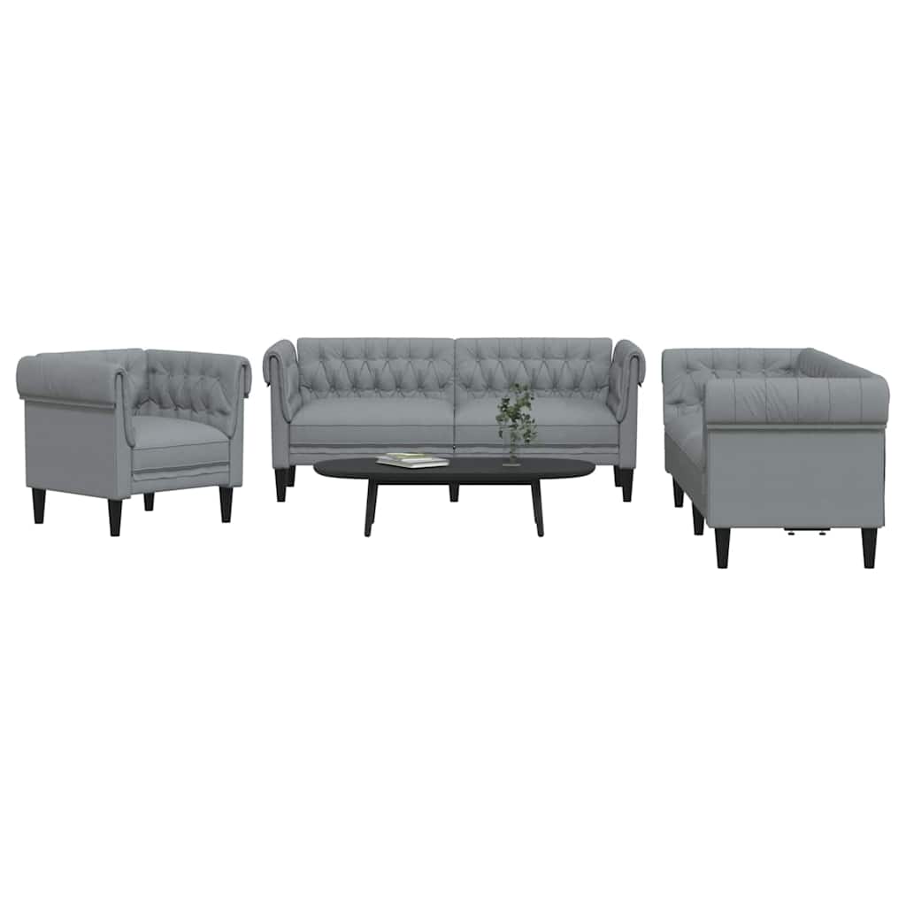 vidaXL Bankstel 3 pcs Lichtgrijs Stof