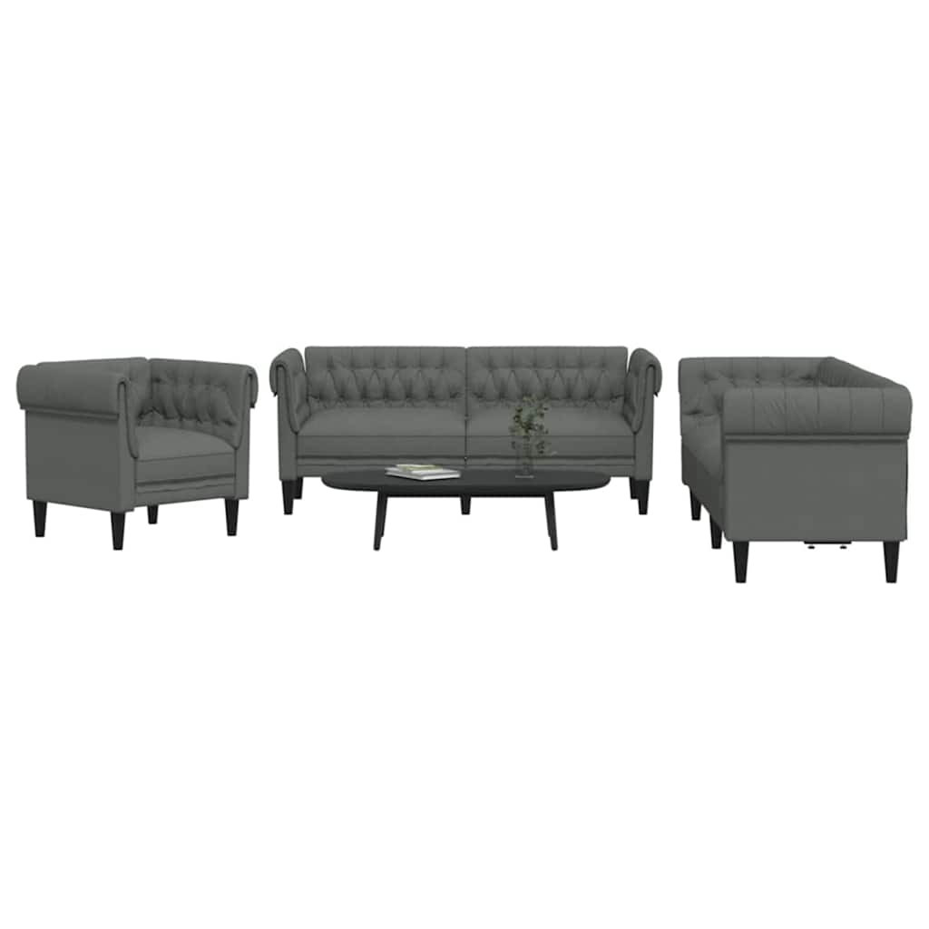 vidaXL Bankstel 3 pcs Donkergrijs Stof