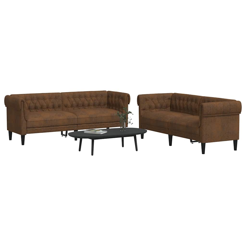 vidaXL Bankstel 2 pcs Bruin 201.5 x 74.5 x 74.5 cm Stof