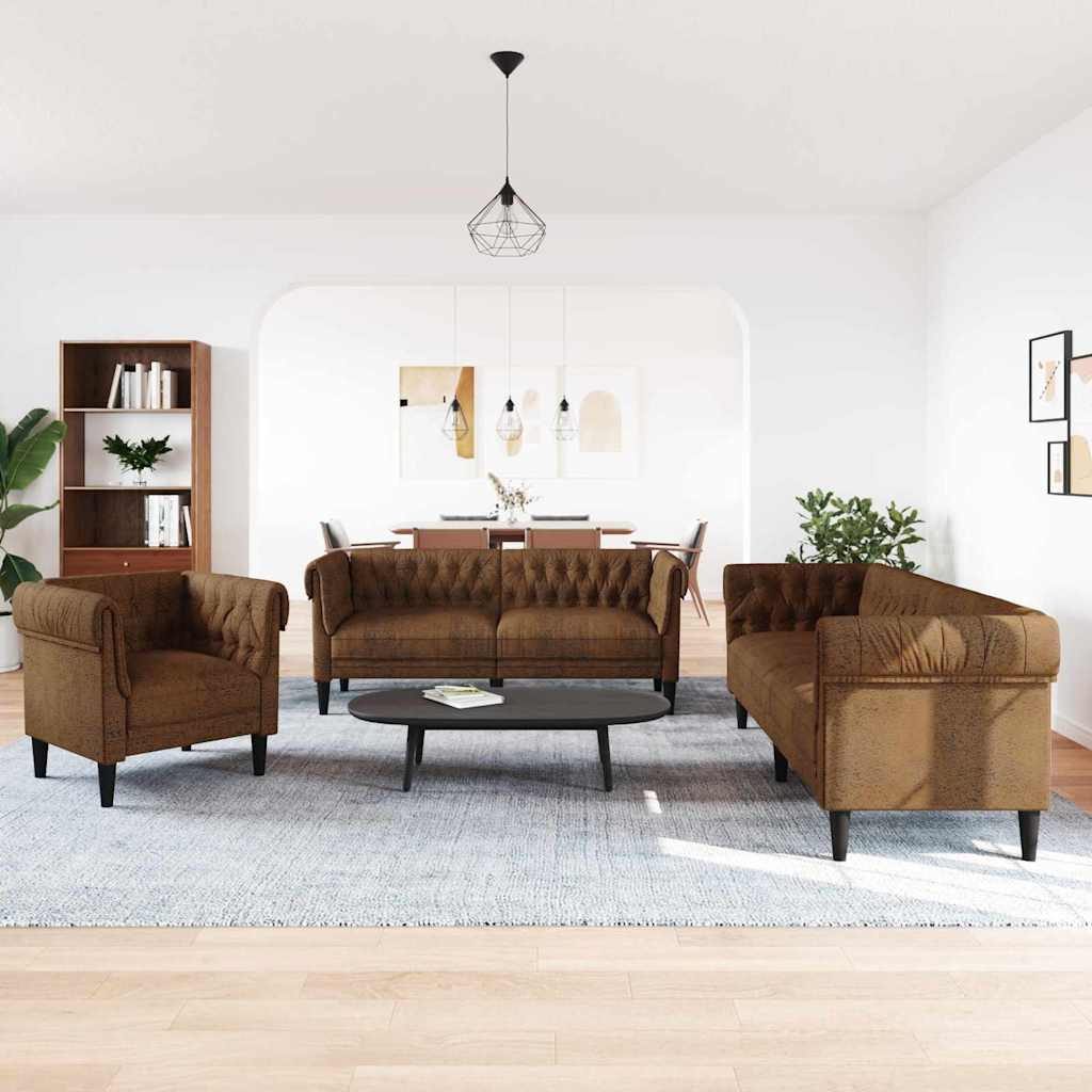 vidaXL Sofa Set 3 pcs Braun 201,5 x 74,5 x 74,5 cm Stoff
