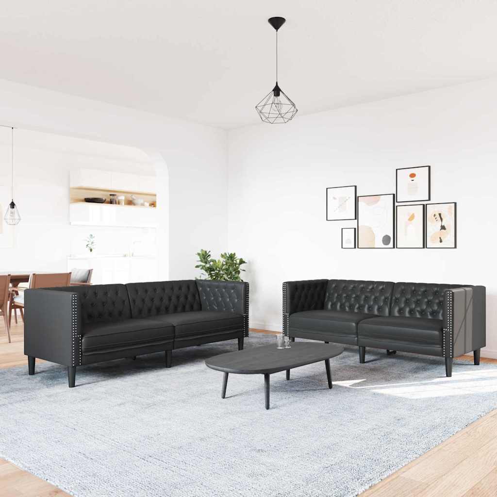 vidaXL Sofa Set 2 pcs Schwarz 194 x 74.5 x 70.5 cm Kunstleder