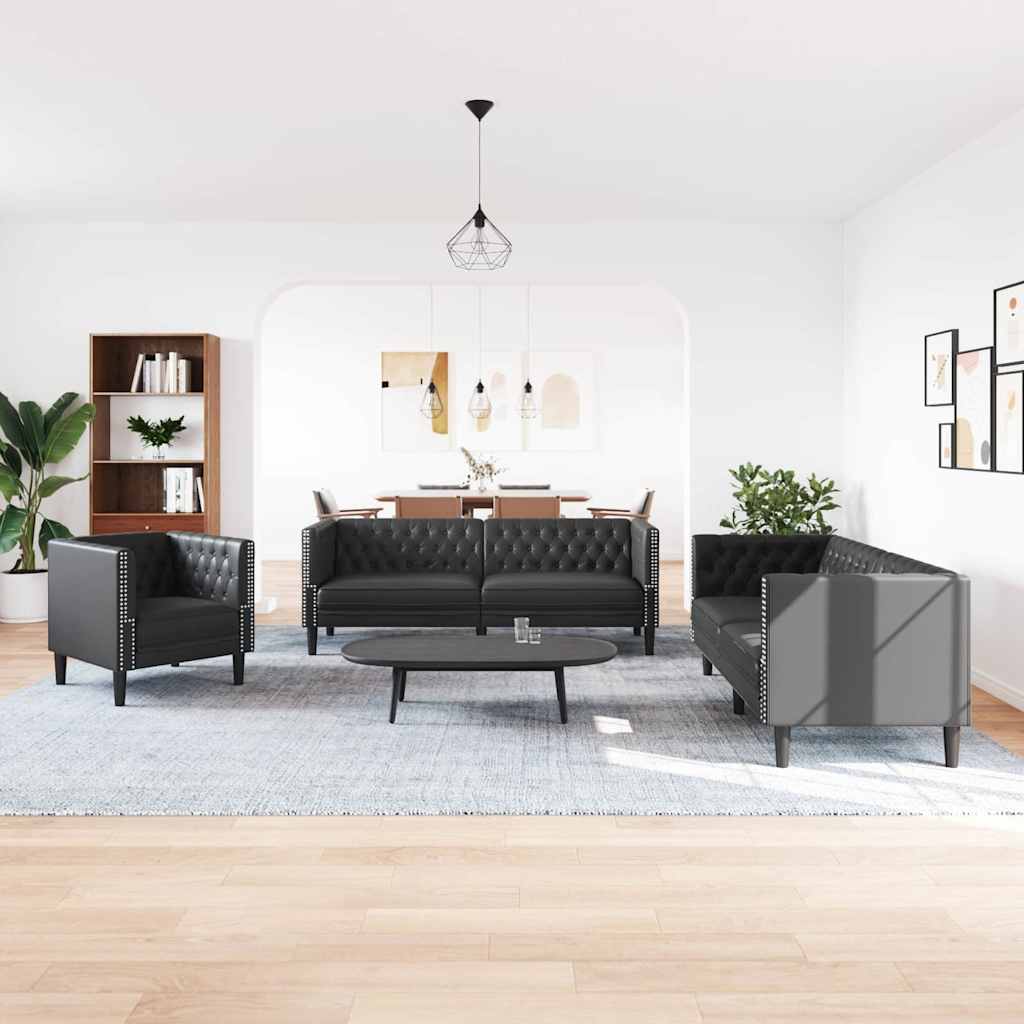 vidaXL Sofa Set 3 pcs Schwarz 194 x 74.5 x 70.5 cm Kunstleder