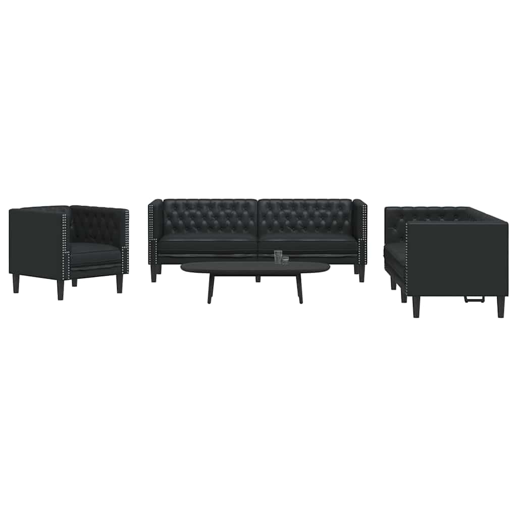 vidaXL Bankstel 3 pcs Zwart 194 x 74.5 x 70.5 cm Kunstleer