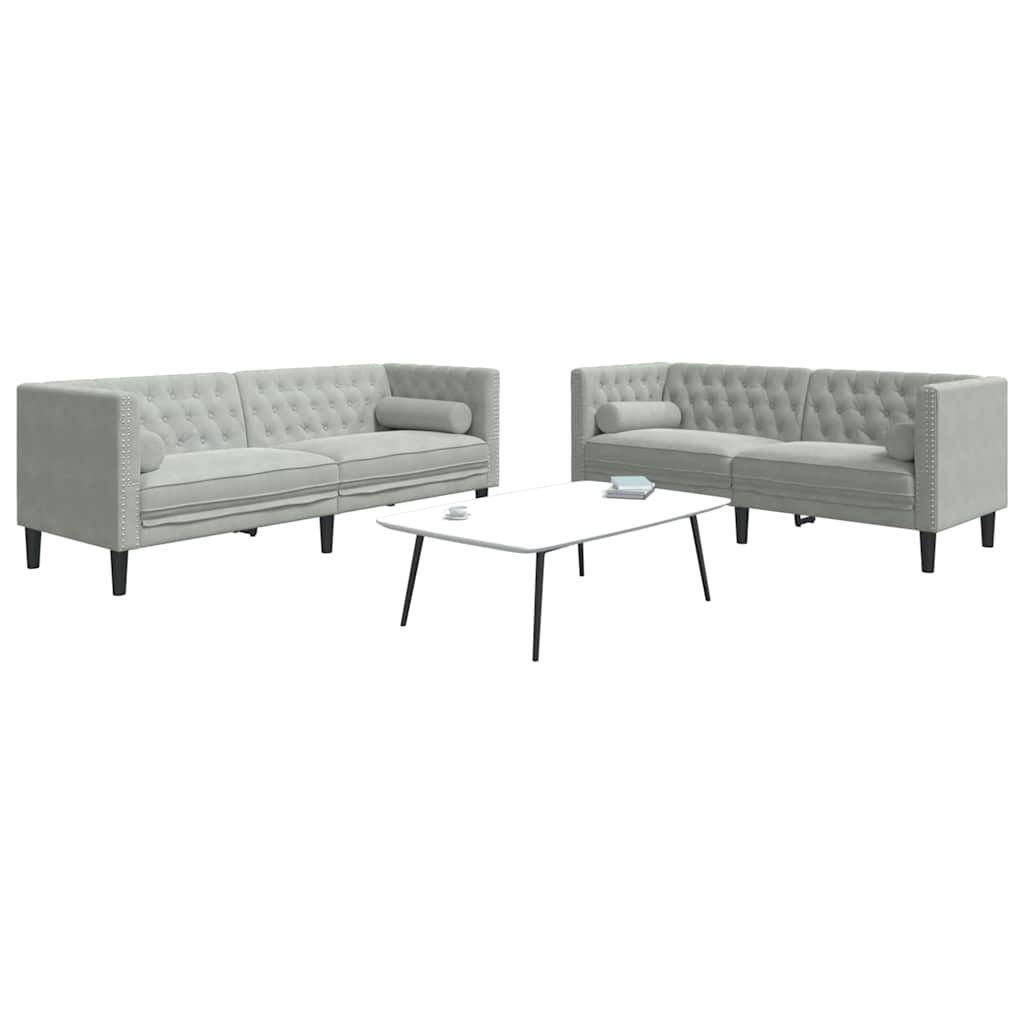 vidaXL Bankstel 2 pcs Lichtgrijs Fluweel