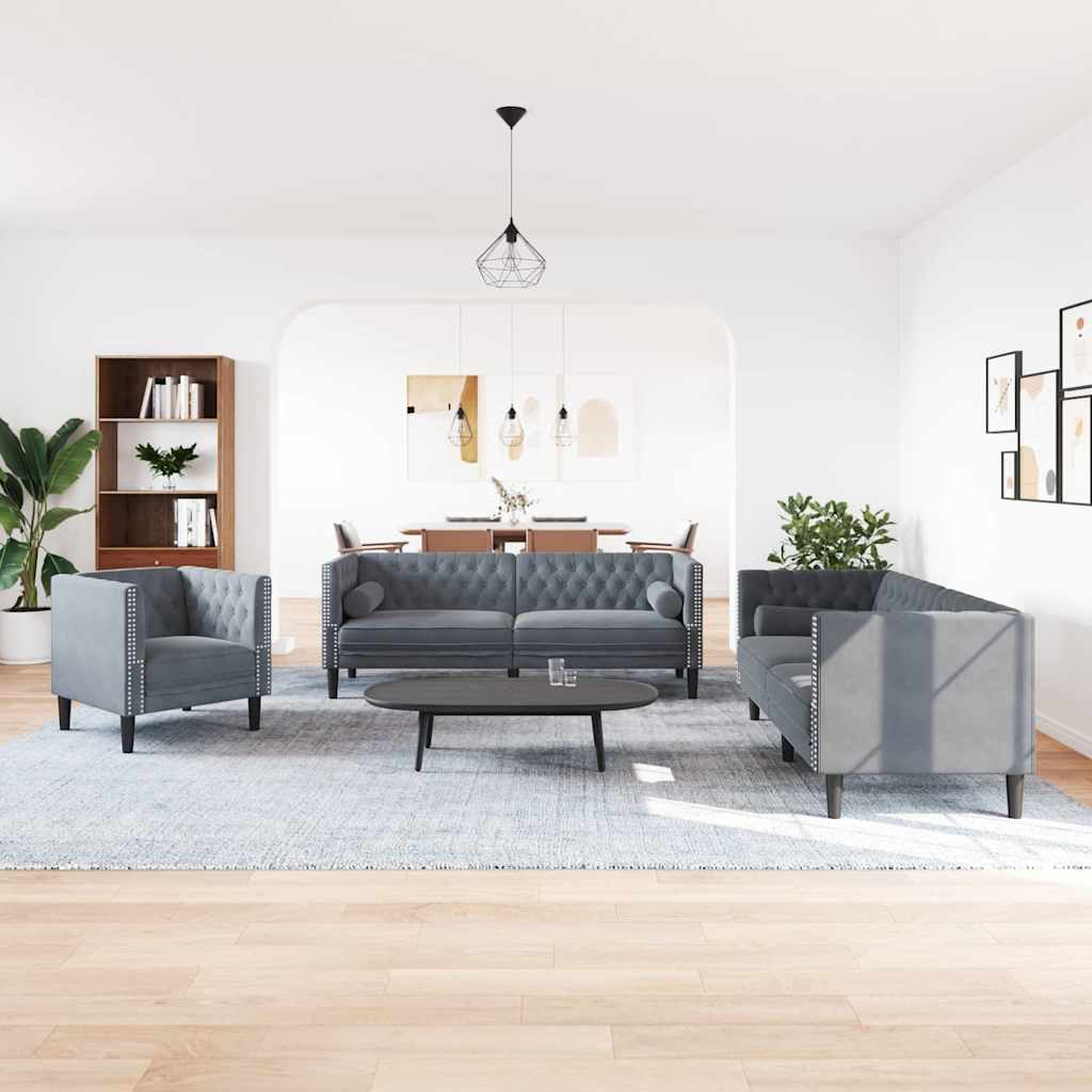 vidaXL Sofa Set 3 pcs Dunkelgrau Samt