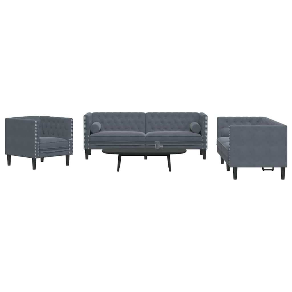 vidaXL Bankstel 3 pcs Donkergrijs Fluweel