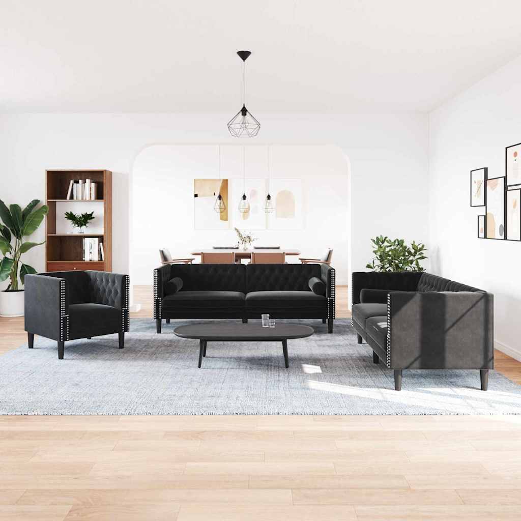 vidaXL Sofa Set 3 pcs Schwarz Samt