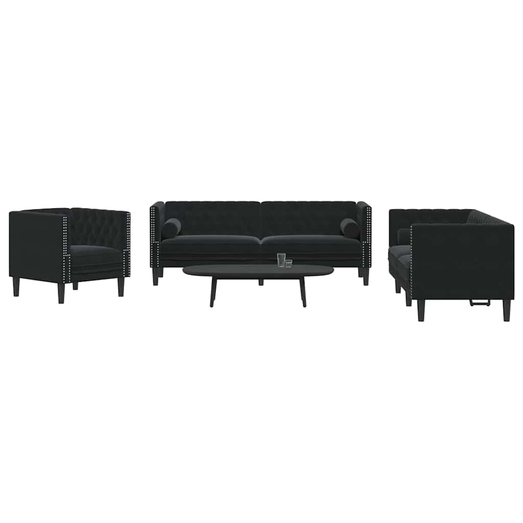 vidaXL Bankstel 3 pcs Zwart Fluweel