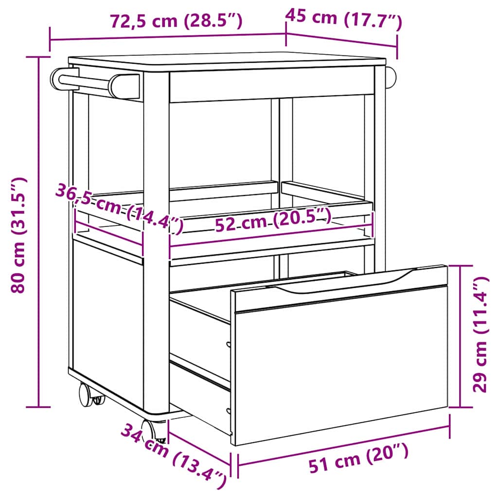 Troler de Bucătărie FLORO Alb 72,5 x 45 x 80 cm [11]