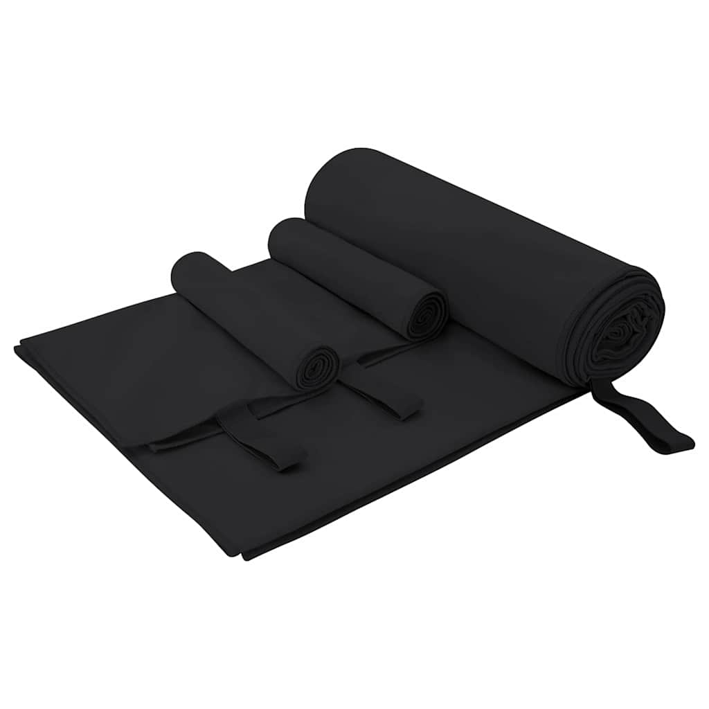 vidaXL Set de Prosoape Sport 3 pcs Negru Poliester și poliamidă