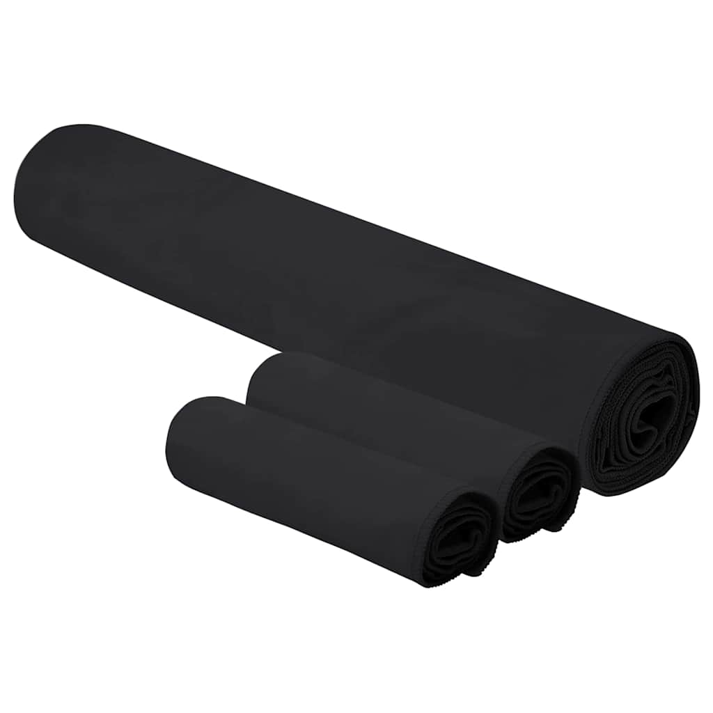 vidaXL Set van Sporthanddoeken 3 pcs Zwart Polyester en Polyamide