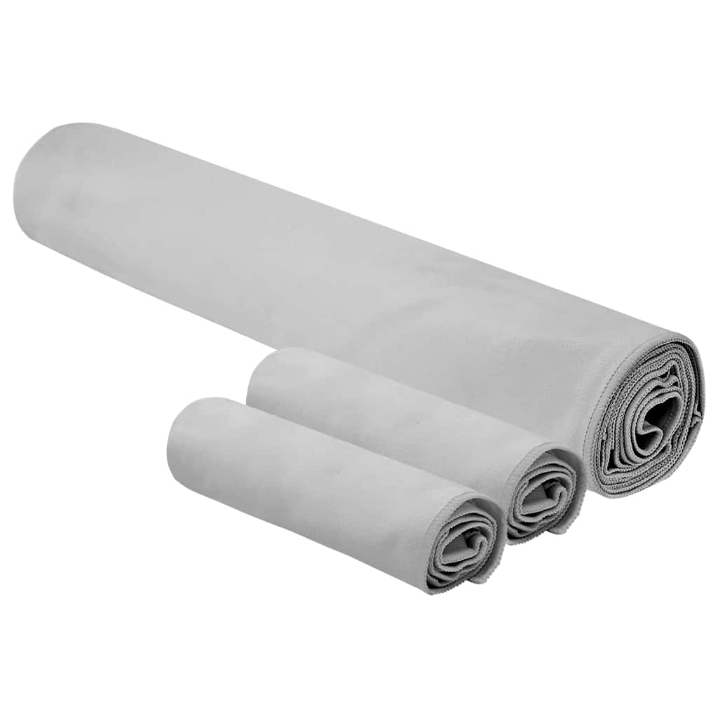 vidaXL Set van Sporthanddoeken 3 pcs Grijs Polyester en Polyamide