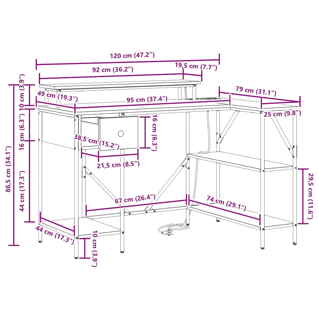 Miza z LED lučmi Siva Sonoma 120 x 79 x 86,5 cm Konstruiran les