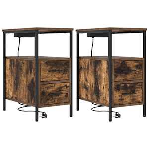 Noční skříňka se zásuvkou 2 pcs Kouřový dub 30 x 48 x 61 cm - obrázek 2