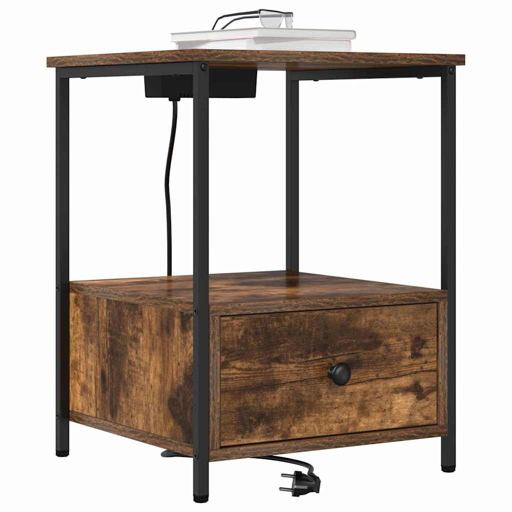 vidaXL Nachtkastje met Oplaadstation 2 pcs Gerookt eiken Bewerkt hout