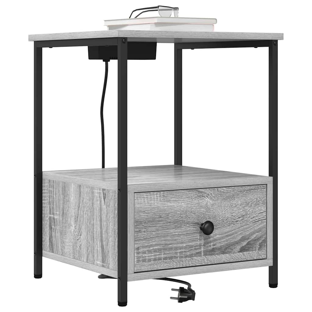 vidaXL Nachtkastje met Oplaadstation 2 pcs Grijs sonoma Bewerkt hout