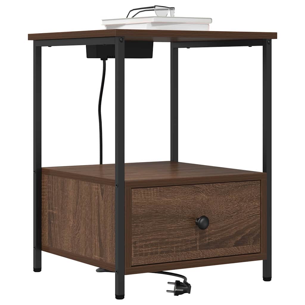 vidaXL Nachtkastje met Oplaadstation met lade 2 pcs bruin eikenkleur