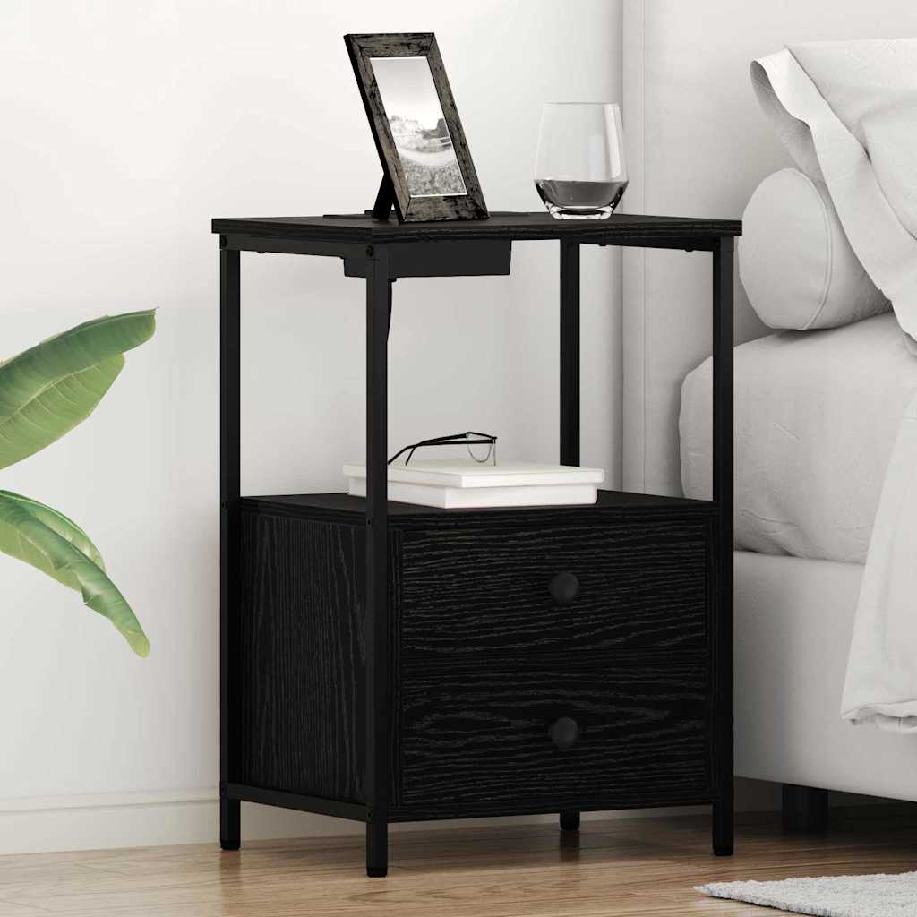 vidaXL Nachttisch mit Ladestation 2 pcs Schwarze Eiche Holzwerkstoff