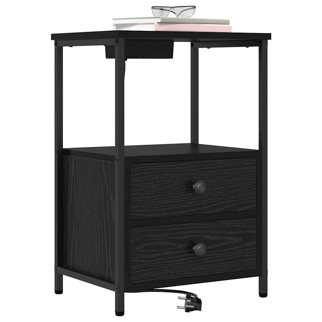 vidaXL Nachtkastje met Oplaadstation 2 pcs Zwart eiken Bewerkt hout