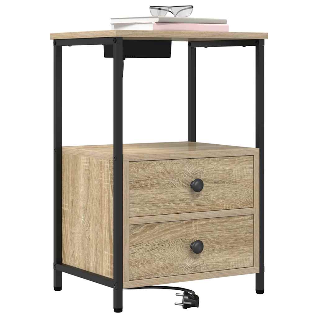 vidaXL Nachtkastje met Oplaadstation 2 pcs Sonoma eiken Bewerkt hout
