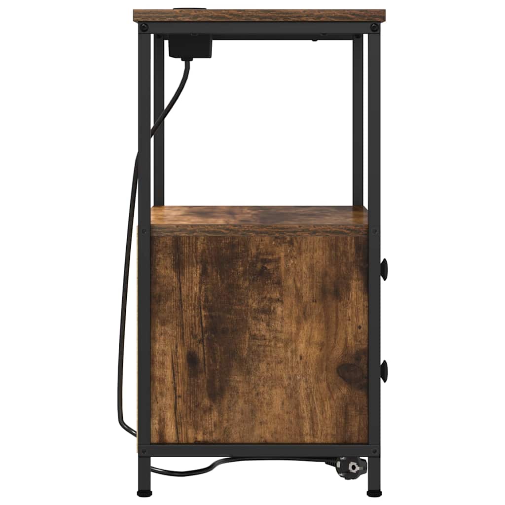 Нощно шкафче с зарядна станция 2 pcs Опушен дъб Инженерно дърво - Image 8