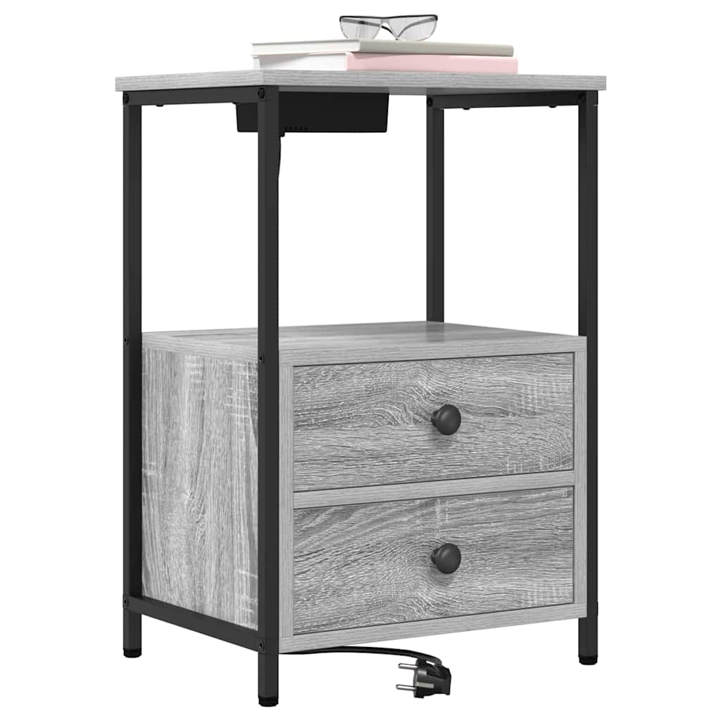 vidaXL Nachtkastje met Oplaadstation 2 pcs Grijs sonoma Bewerkt hout