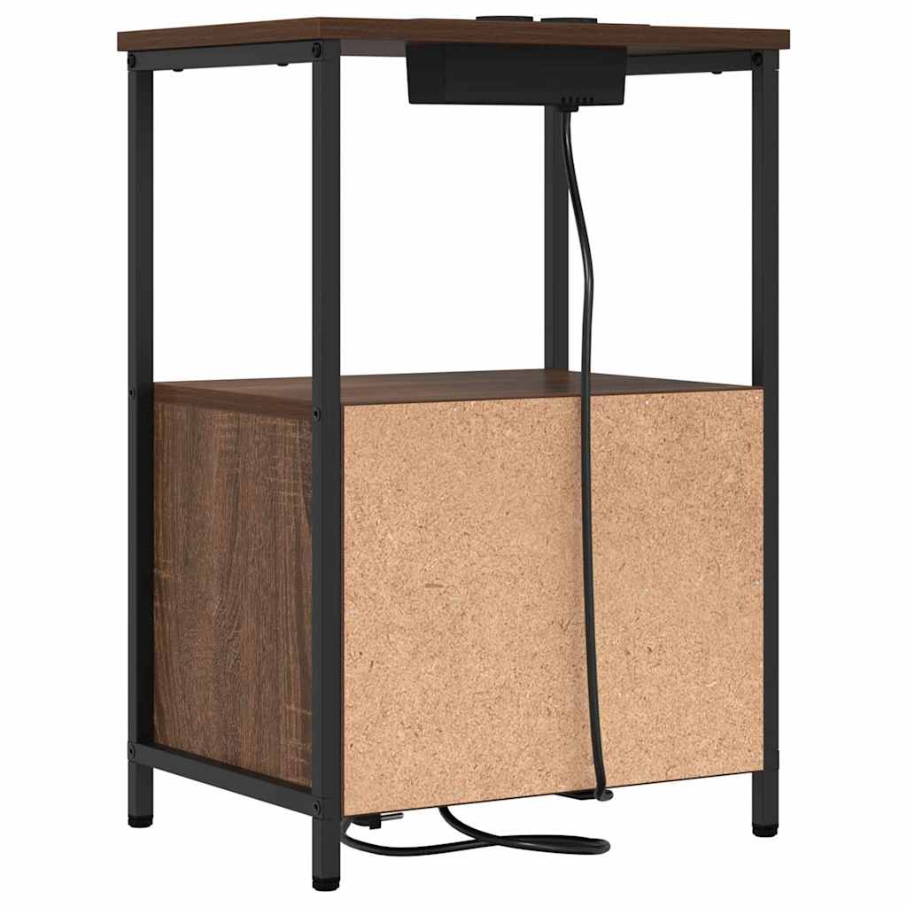 Нощно шкафче с зарядна станция 2 pcs Кафяв дъб Инженерно дърво - Image 9