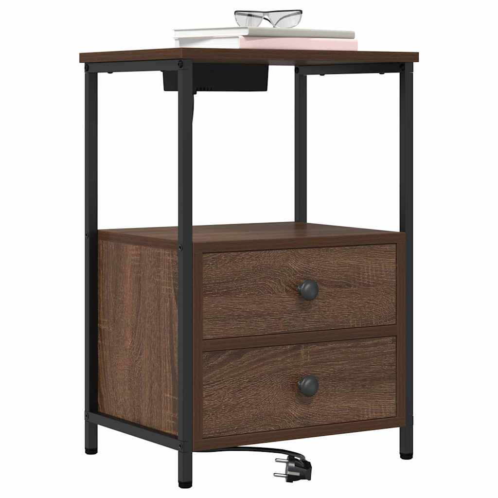 vidaXL Nachtkastje met Oplaadstation met lade 2 pcs bruin eikenkleur
