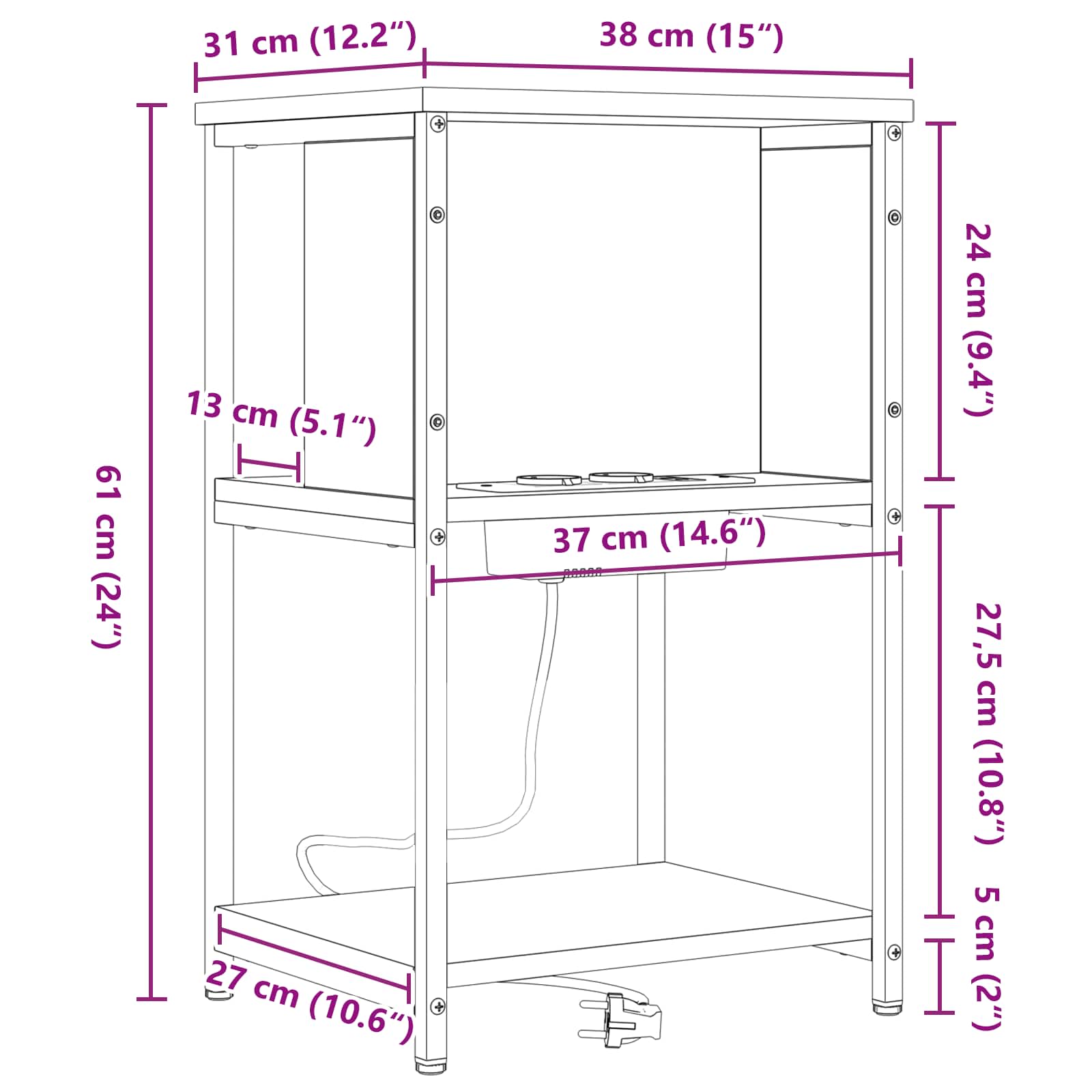 Yöpöytäkaappi Sonoma tammi 38 x 31 x 61 cm Tekninen puu - Image 8